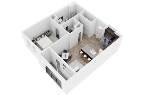 Floor plan for 1 bed, 1 bath, 665 sqft